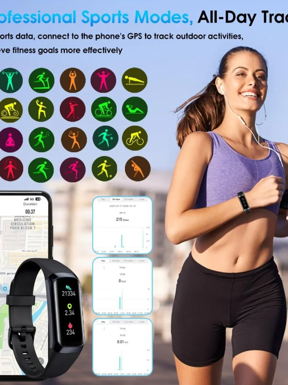 Bakoor Fitness Tracker with 24/7 Heart Rate Blood Oxygen Sleep Monitor, 1.10